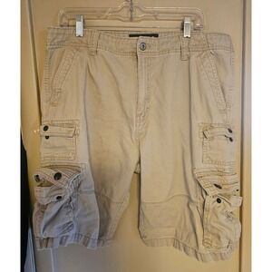 Iron Co Mens Cargo Shorts Tan Khaki Cotton Size 34 Heavyweight Workwear Utility